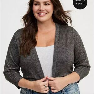 New Torrid  Metallic Open-Front shrug  - Gray Sz 3x